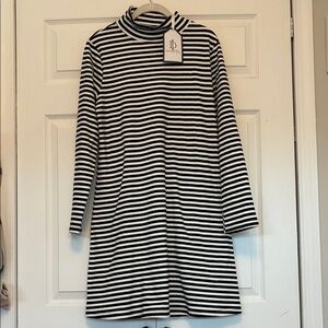 Black and White Striped Turtleneck Dress